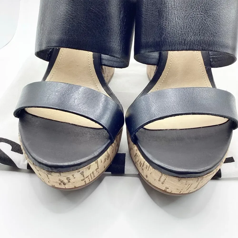 Schutz Kai Soft Black Leather Slip On Cork Wedge Sandal 10 NEW Dustbag